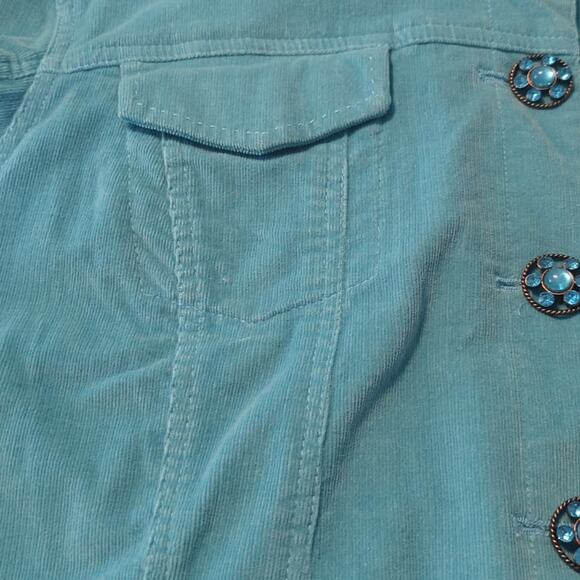 Live a Little Cotton Stretch Turquoise Corduroy Embellished Button Jacket Sz XL - Picture 10 of 15